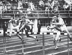 ETCHED IN HISTORY This July 26, 1952 photo shows Milt Campbell (centre) win-ning the 110M&#8200;hurdles in the decathlon competition at the Helsinki Olympics. AP