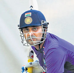 Virender Sehwag during India's practice session on Tuesday. AP