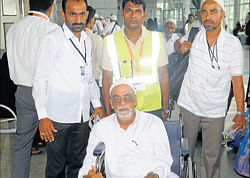 From holyland to homeland: A Haj pilgrim arrived at Mangalore Airport on Monday.