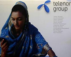 Telenor Group sign at the GSMA Mobile World Conference in Barcelona February 18, 2009.  Credit: Reuters