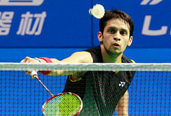 India's Parupalli Kashyap returns a shot against Vietnam's Tien Minh Nguyen during the men's singles second round match of the China Open World Superseries Premier badminton competition in Shanghai, China on Thursday Nov. 15, 2012. Kashyap won 12-21, 22-20, 21-14. AP