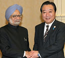 In this photograph received from the Press Information Bureau (PIB) on November 20, 2012 Indian Prime Minister Manmohan Singh (L) shakes hands with Japanese Prime Minister Yoshihiko Noda at a bilateral meeting on the side lines of the 10th ASEAN-India Summit in Phnom Penh. AFP PHOTO/PIB/M ASOKAN ----EDITORS NOTE---- RESTRICTED TO EDITORIAL USE - MANDATORY CREDIT 'AFP PHOTO