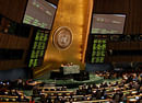 The results of the vote in the United Nations General Assembly meeting on the necessity of ending the economic, commercial and financial embargo imposed by the United States against Cuba, are displayed on the electronic boards, Tuesday, Nov. 13, 2012. AP
