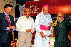 Mangalore Bishop Dr Aloysius Paul DSouza inaugurates IV international conference                                           on Rethinking religion in India at&#8200;SDM Law College in Mangalore on Saturday. DH Photo