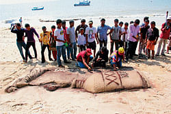 SANDY FEST: Sand art (Left) and Fishing (Right) competitions enthral hundreds gathered at Ullal Beach Festival on Sunday.