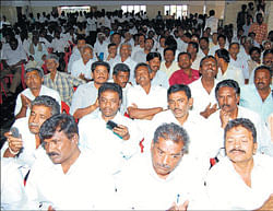 JD(S) workers at the convention in Kolar on Saturday. dh photo