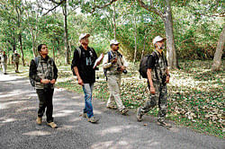 Bird-hunting: Assistant Conservator of Forests H Anupama, ornithologists S Subramanya, Feres Parab and Karthik take part in the bird census at the Biligiriranganathaswamy (BRT) Hills tiger reserve in Chamarajanagar on Saturday. (
