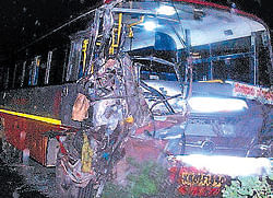 The KSRTC bus which was damaged in the accident. dh photo