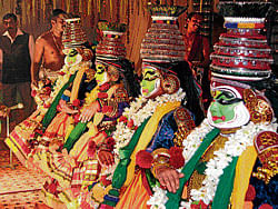 dramatic Kathakali dancers paid their obeisance to gods during Ayappa Puja.