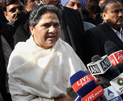 BSP supremo Mayawati addresses the media at Parliament House in New Delhi on Wednesday during the ongoing winter session. PTI