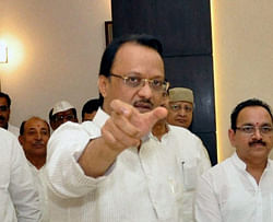 NCP leader Ajit Pawar visits the newly renovated office of Nationalist Congress Party in Mumbai on Thursday. PTI