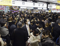 People crowd at Sendai railway station in Sendai, Miyagi Prefecture, Friday, Dec. 7, 2012 after trains were halted following a strong earthquake struck off the coast of northeastern Japan. It is the same region that was hit by a massive earthquake and tsunami last year. AP