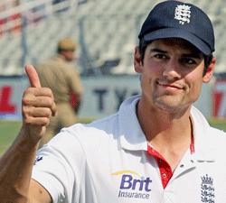 England Captain Alastair Cook smiling after victory over India during the 3rd Test Match at Eden Garden in Kolkata on Sunday. PTI Photo