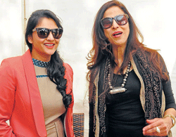 Actor Ramya and writer Shobhaa De are all smiles at the  Bangalore Literature Festival on Sunday. DH photo / S K Dinesh