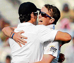 embracing success: England off-spinner Graeme Swann (right) and skipper Alastair Cook have donned key roles in the series against India so far. pti
