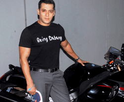 Actor Salman Khan poses with Suzuki Hayabusa, new entrant to his collection of superbikes, in Mumbai recently. PTI Photo
