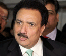 Pakistan's Interior Minister Rehman Malik talking to media on his arrival at IGI Airport T3, in New Delhi on Friday. MoS for Home Affairs RPN Singh is seen on the right. PTI Photo