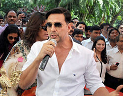 Bollywood actor Akshay Kumar speaks during inauguration of a food and wine show in Mumbai on Friday. PTI Photo