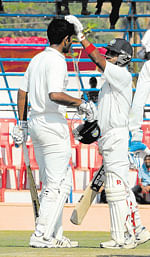 CLASS&#8200;ACTS Amit Mishra (right) and Jayant Yadav scored double centuries to put Haryana in command against Karnataka. DH PHOTO/ M R MANJUNATH