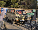 mphal: Bandh supporters vandalise a vehicle in Imphal on Saturday. Various organisations in Manipur have called for an indefinite bandh to protest against the alleged molestation of a film actor by NSCN (IM) Lt. Colonel Livingstone in Chandel. PTI Photo