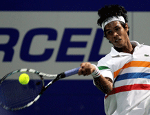 India's Somdev Devvarman in action against Jan Hajek of Czech Republic at the first round of ATP Chennai Open 2013 in Chennai on Tuesday. PTI Photo