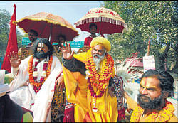 Sadhus arrive to participate in the Maha Kumbh Mela in  Allahabad. AP