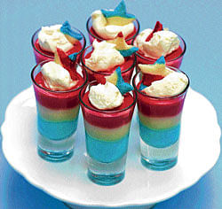 Colourful Sugar cookie pudding shots.