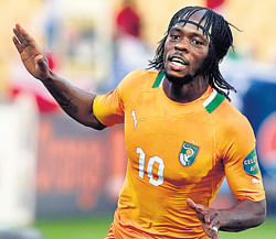 On target: Ivory Coast forward Gervinho celebrates after scoring against Togo during their Group D African Nations Cup match on Tuesday. AFP