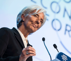 Managing Director of the International Monetary Fund (IMF) Christine Lagarde, of France, speaks during the opening plenary session on the first day of the 43rd Annual Meeting of the World Economic Forum, WEF, in Davos, Switzerland, Wednesday, Jan. 23, 2013. (AP Photo