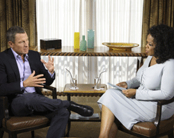 Cyclist Lance Armstrong is interviewed by Oprah Winfrey. Reuters file photo