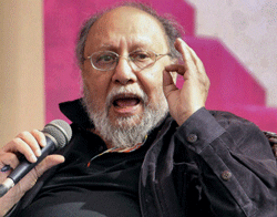 Renowned sociologist Ashis Nandy speaks at a session 'Republic of Ideas' at Jaipur Literature Festival in Jaipur on Saturday. PTI