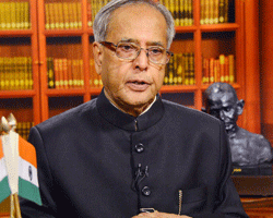 This handout photograph received from the Press Information Bureau (PIB) shows Indian President Pranab Mukherjee addressing the nation on the eve of the country's 64th Republic Day, in New Delhi on January 25, 2013. India's president told Pakistan January 25 that its hand of friendship should 'not be taken for granted' following a string of deadly border clashes between the two sides in the disputed Kashmir region. AFP PHOTO