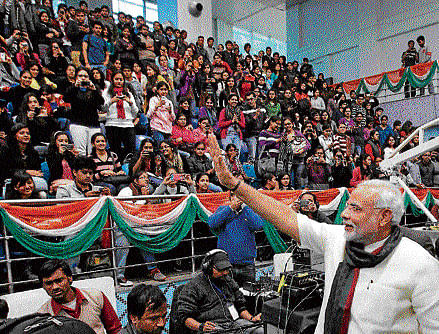 Interface: A gathering of around 2000 had all ears for Narendra Modis speech at SRCC.