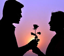 Guwahati: A couple celebrates Valentines' Day in Guwahati on Thursday. PTI Photo