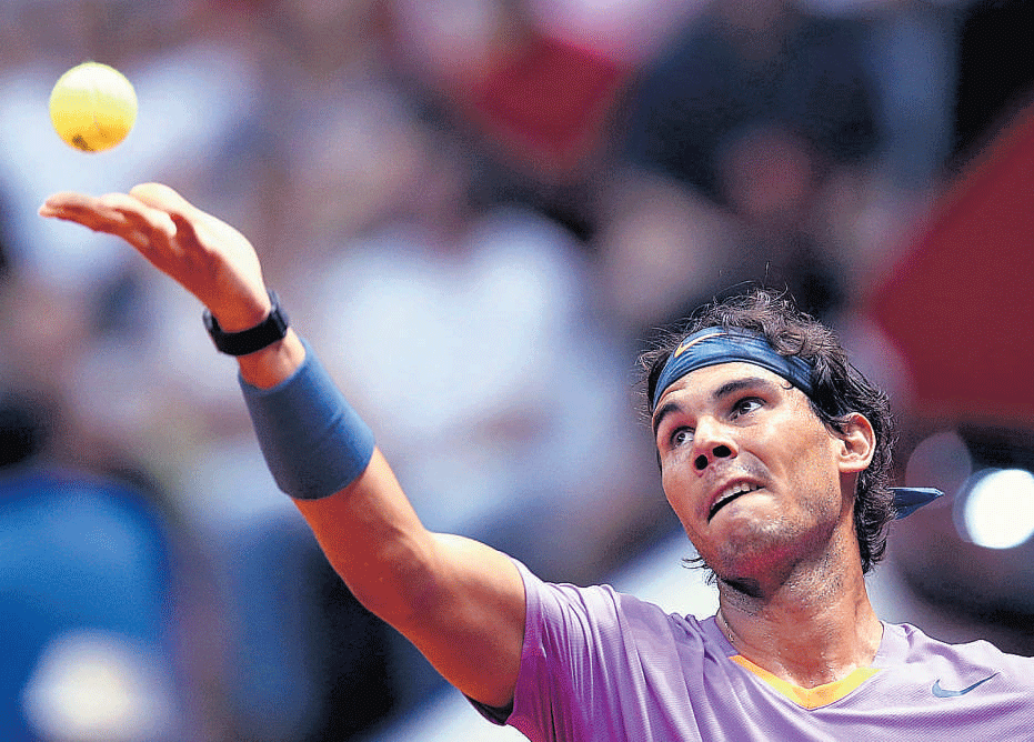 FOCUSED: Rafael Nadal is poised to serve during his  semifinal win over Argentina's Martin Alund on&#8200;Saturday. AP