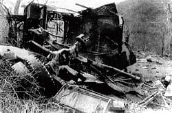 The wreckage of the KSRP&#8200;bus involved in Palar landmine blast of 1993.