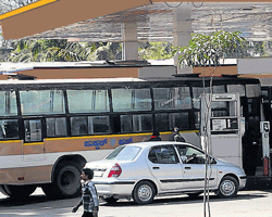 A BMTC bus at a petrol bunk in Yeshwantpur.