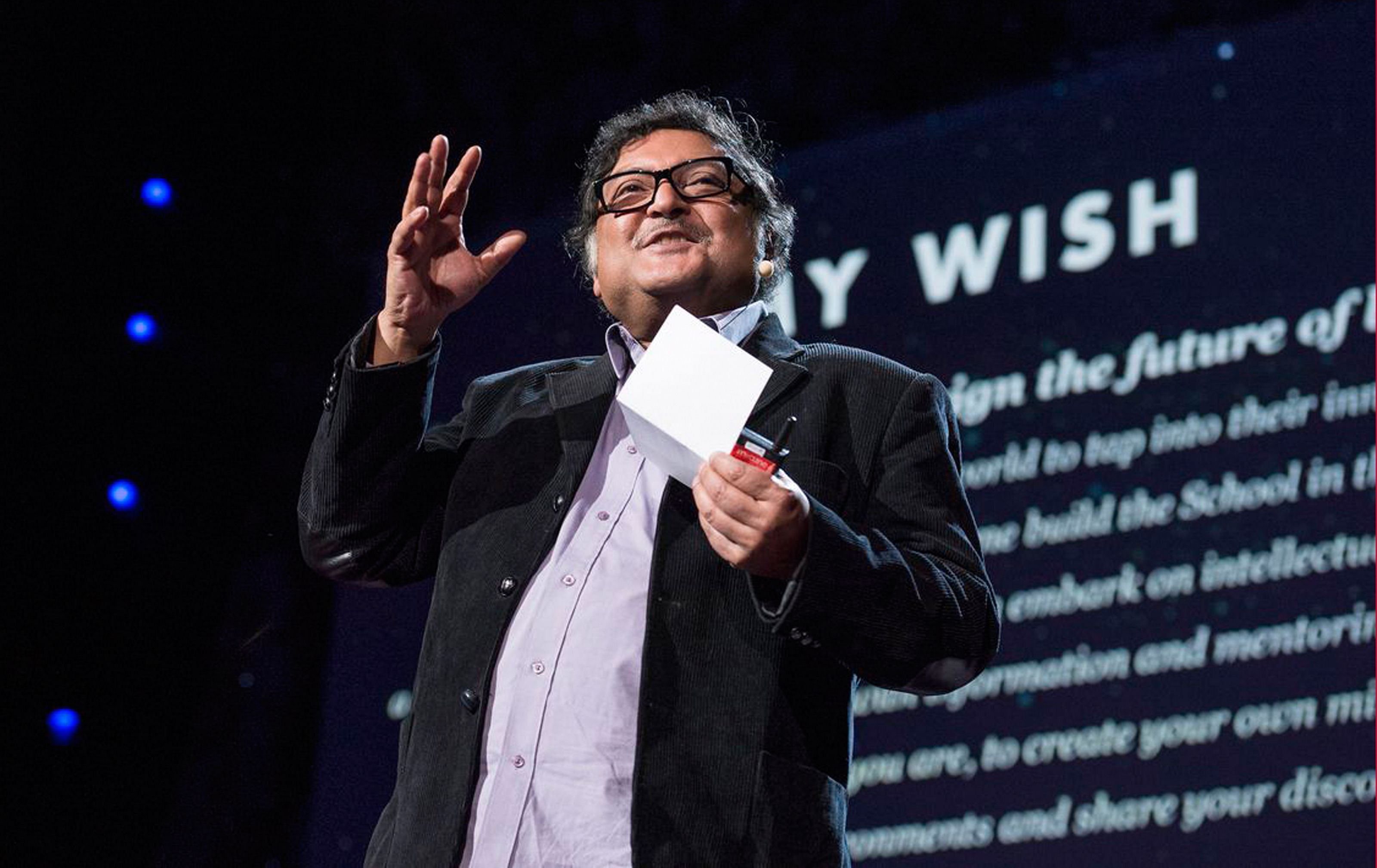TED prize winner Sugata Mitra in Long Beach, California. Sugata Mitra on February 26, was awarded a one million USD TED Prize to pursue the promise of building schools in the Internet cloud where young minds can learn unfettered by grown-ups. AFP
