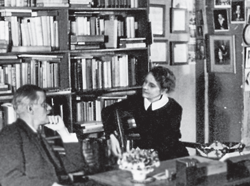 James Joyce and Sylvia Beach at the Shakespeare and Company bookstore.