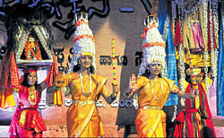 Students of Pragathi First Grade College for Women performing a folk dance.