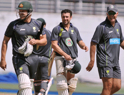 Australian cricketers during a practice session. PTI Image