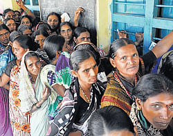 Local push: People queue up to exercise their right to vote in Raichur on Thursday. KPN