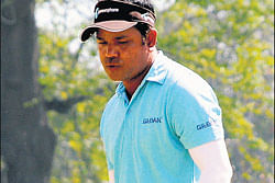 Siddikur reacts after making a birdie putt in the third round of SAIL Open on Friday.