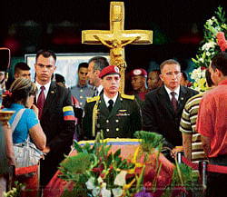 Supporters paying their respects during the funeral of the late President Hugo Chavez in Caracas on Friday. AFP