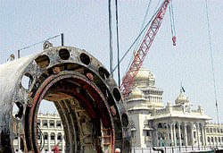 wheel of progress: Namma Metro work in full swing in front of the Vidhana Soudha. KPn