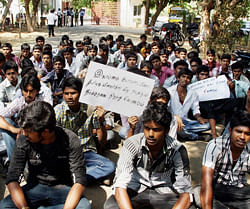 Protests by students over the Sri Lankan Tamils issue. PTI Image