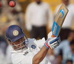 Mohali: Indian cricketer MS Dhoni in action during the 3rd test match against Australia in on Mohali Monday. PTI Photo