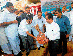 Chief Minister Jagadish Shettar and Union Minister for Petroleum and Natural Gas                                      Dr Veerappa Moily take part in the ground breaking ceremony of the Government Lady Goschen Hospital building,  being constructed by Mangalore Refinery and Petrochemicals Ltd (MRPL)-ONGC group company in Mangalore on Monday. dh photo