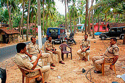 Police maintaining a vigil after a resident alleged that activists pelted stones at his house at Paduthonse Bengre on Wednesday.