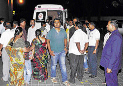 untimely death Family members of Abhishek at the Columbia Asia Hospital in  Yeshwantpur on Wednesday. DH Photo